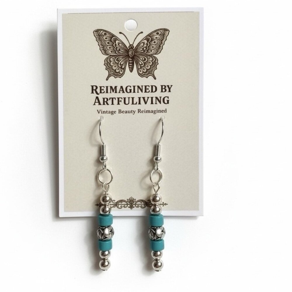 Silver Plated Dangle Earrings Turquoise Boho
